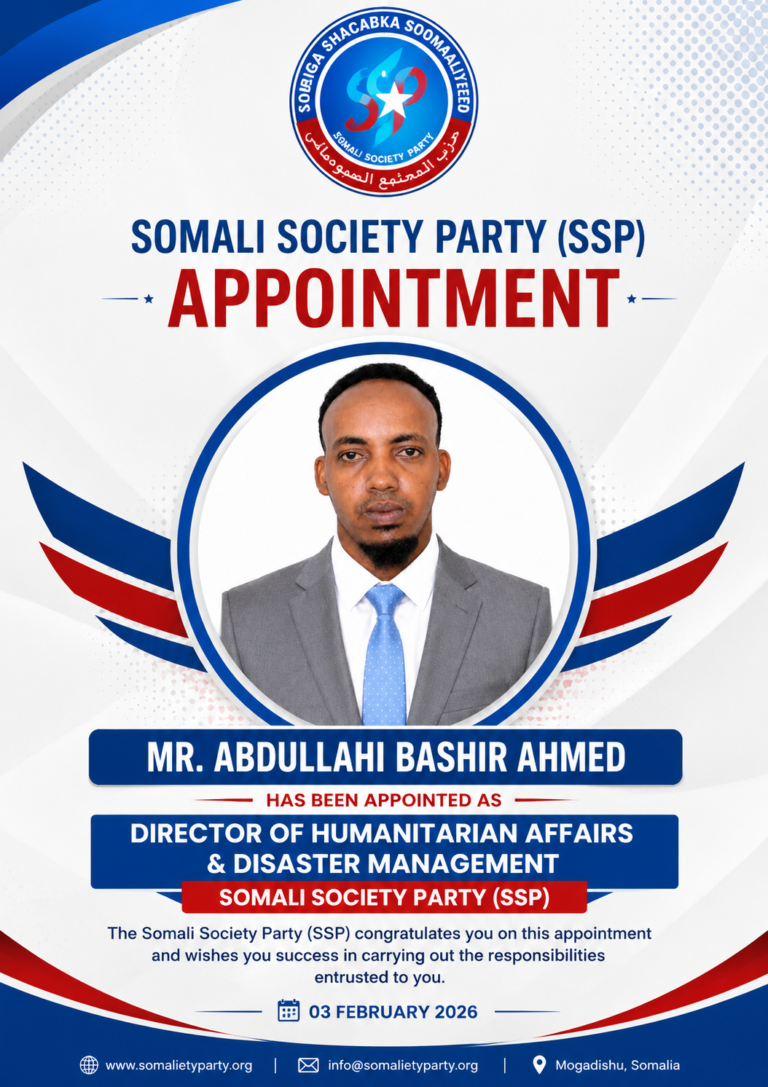 Somali Society Party Appoints Director of Humanitarian Affairs and Disaster Management